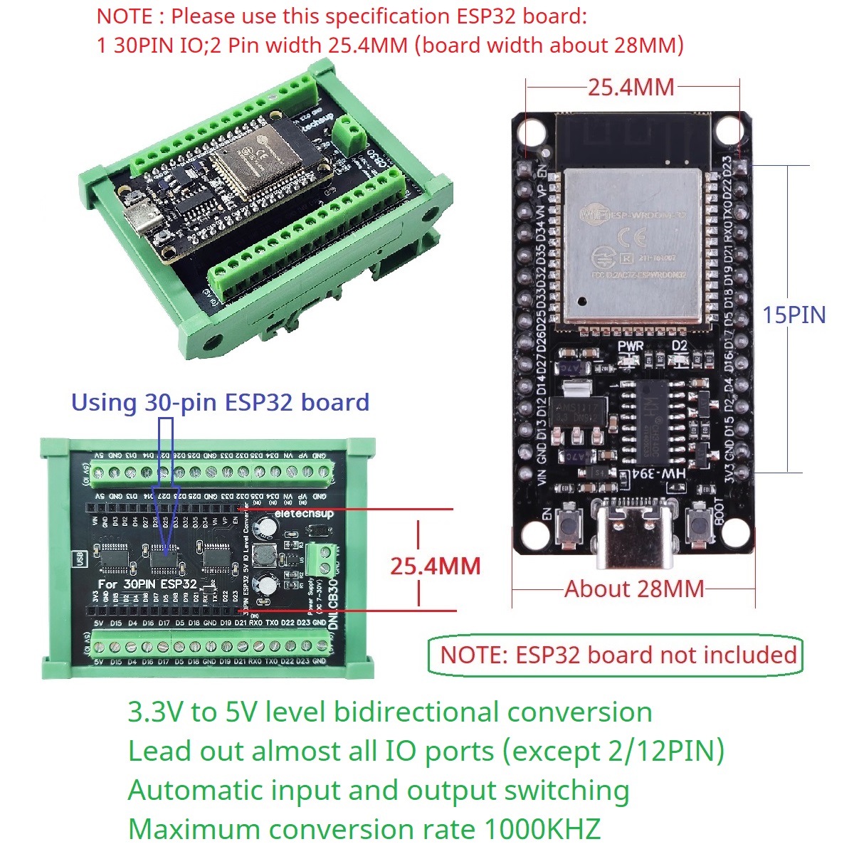 ESP32 30P DIN Rail Adapter, 3. - Level Shifter 3.3V recensie en prijs